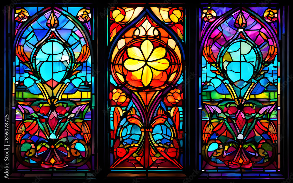 Stained glass windows cast colorful patterns on the walls.
Stained glass windows cast colorful patterns on the walls.
