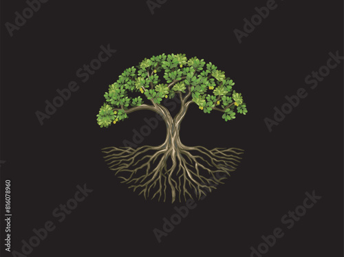 Ancient circle tree vector illustration isolated on black background