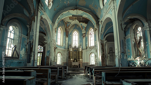 hall of the abandoned church   Generative AI