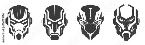 set of black design of robot heads