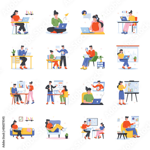 People Working Flat Character Icons
