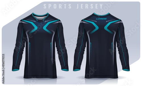 t-shirt sport design template, Long sleeve soccer jersey mockup for football club. uniform front and back view,Motocross jersey.	