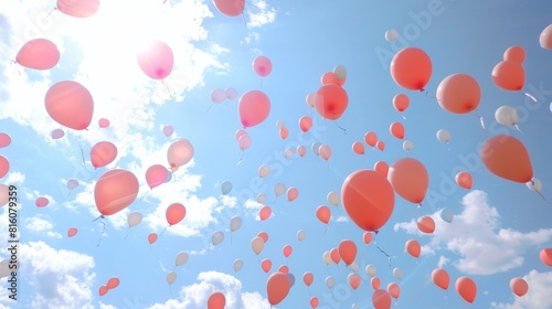 A bunch of colorful balloons are floating in the sky