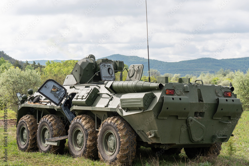 Fototapeta premium A BTR-80 armored personnel carrier in green camouflage