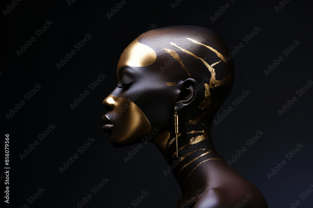 a black woman with golden tribal face paint