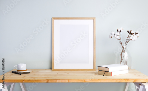 Blank picture frame template on the wall