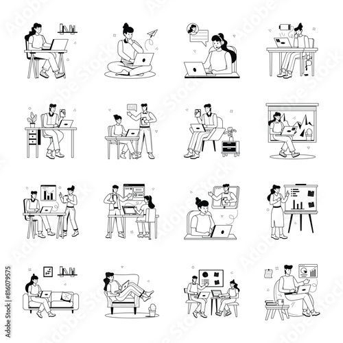 People Working Flat Character Icons