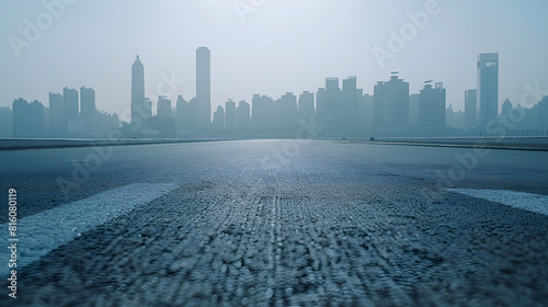 Empty asphalt and city buildings landscape in Guangzhou : Generative AI photo