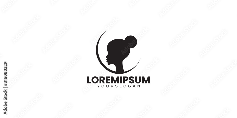 Girl with hair bun side face view silhouette logo Girl with hair bun side face view silhouette logo