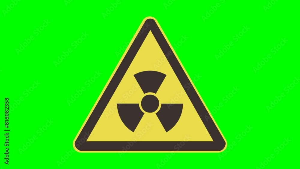 Appearance of a yellow and black triangular radiation danger sign on a green background, transparent background and alpha channel in a flat design style Appearance of a yellow and black triangular radiation danger sign on a green background, transparent background and alpha channel in a flat design style