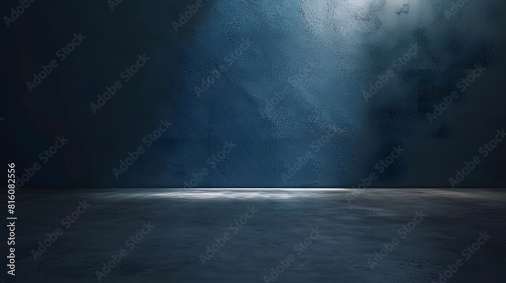 Dark blue wall in an empty room with a concrete floor : Generative AI Dark blue wall in an empty room with a concrete floor : Generative AI