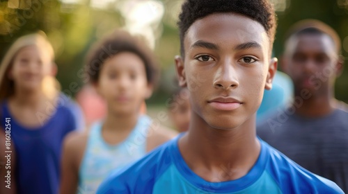 The close up picture of the teenager athlete standing with parent to exercise for healthy lifestyle, the athlete require skills like endurance, physical fitness, technique, strength and focus. AIG43.