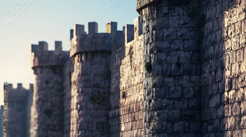 An old fortress wall with crenellated towers : Generative AI photo