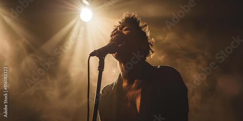 A singer passionately performing on stage, with a spotlight highlighting their expression No text or alphabet on image