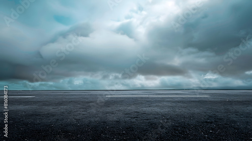 Sky Background Horizon with Dramatic Clouds and Empty Dark Asphalt Street Floor   Generative AI