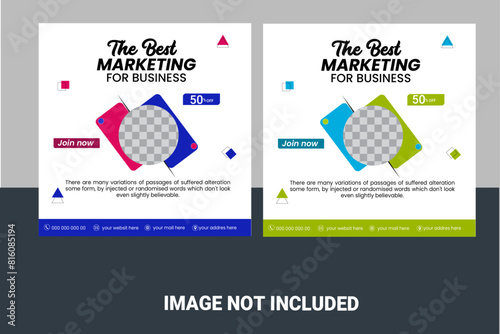 business social media post banner template
Set of Webinar Social Media post template. Modern banner with abstract gradient blue background. Vector design with place for the photo. Suitable for social 