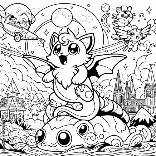 Cartoon characters drawn in black and white, ready to be colored. coloring book for children.