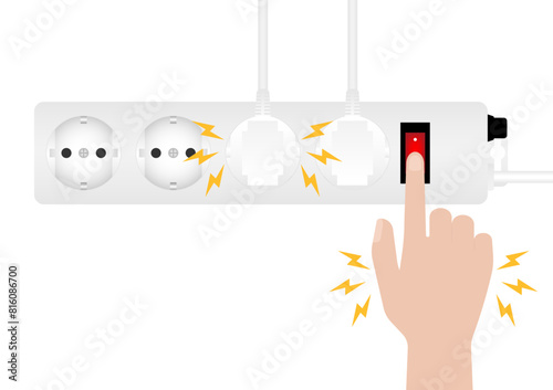 Electricity Short Circuit. Electric Shock. Broken Electric Socket with Spark. Vector Illustration.