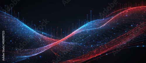   Coding and Programming Background with Abstract Lines of Code. Blue and Red Binary Digits Flowing Across a Dark Background, Representing Technology and Innovation photo