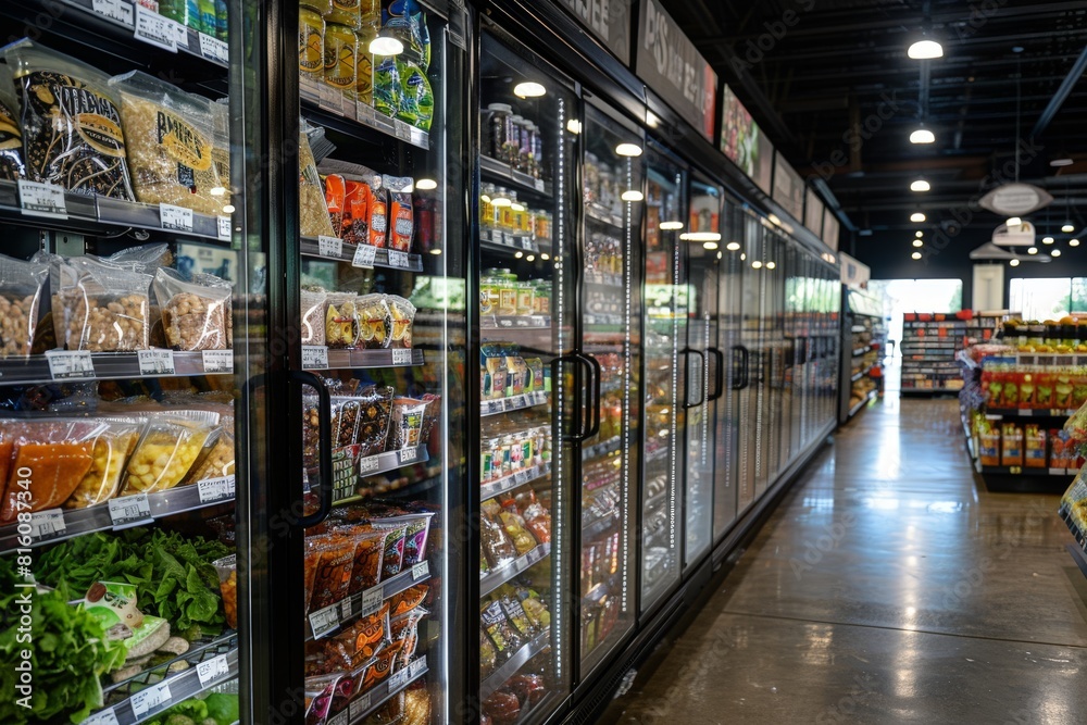 Wide Angle View of a Grocery Store Chilled Section