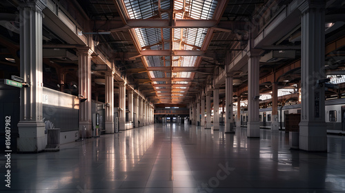 View of the empty Atocha Station Madrid Spain during the Corona virus crisis : Generative AI