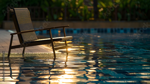 Empty chair on the Kirimaya Resort pool side : Generative AI photo