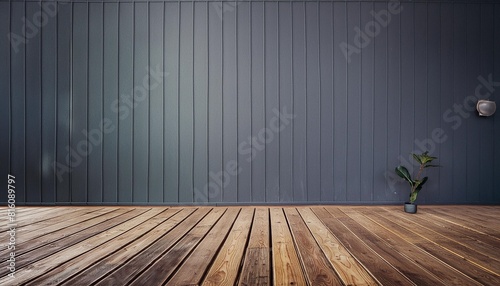 empty vintage modern dark gray wall and wooden floor background