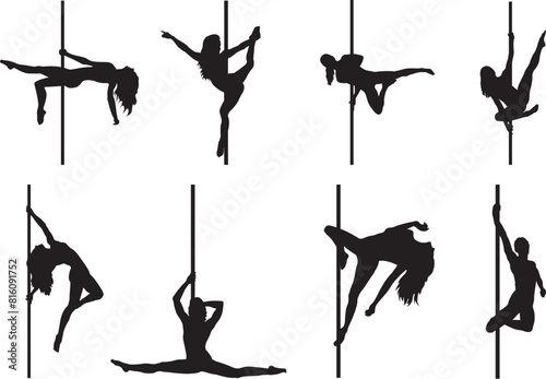 Set of Pole Dancer. Vector Silhouettes