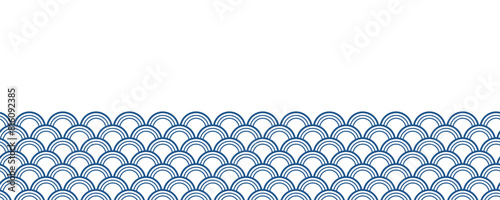 Seigaiha, ocean waves pattern traditional Asian background on transparent. Line art, outline style vector illustration. Design element, abstract landscape, backdrop, banner, wallpaper, card, poster © Maria Skrigan