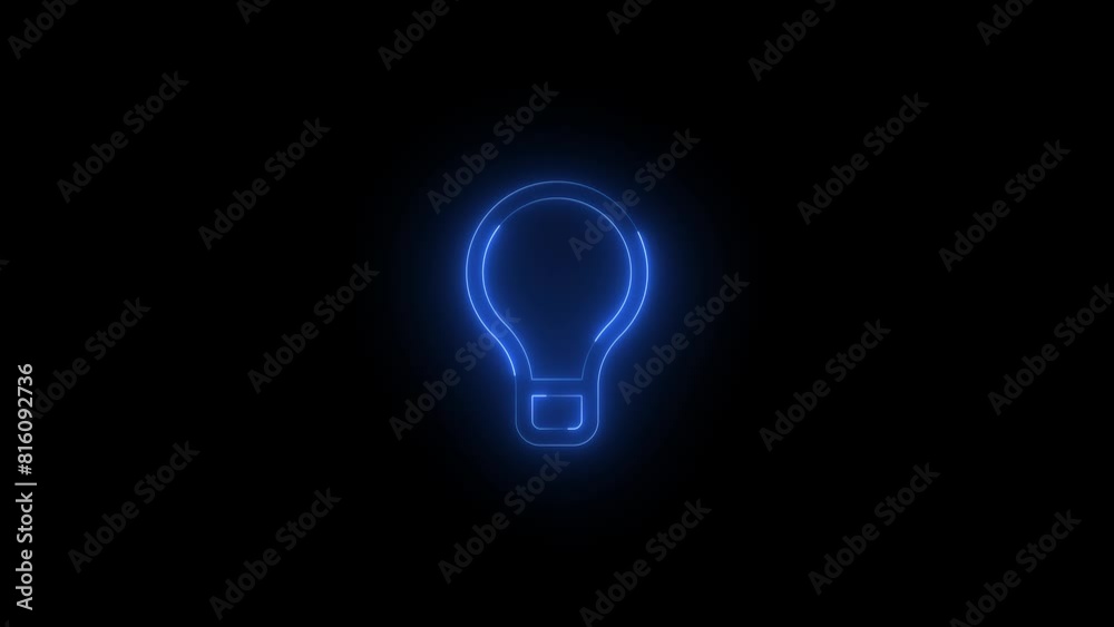 Neon glowing blue color tool tip bulb icon on black background animation Neon glowing blue color tool tip bulb icon on black background animation