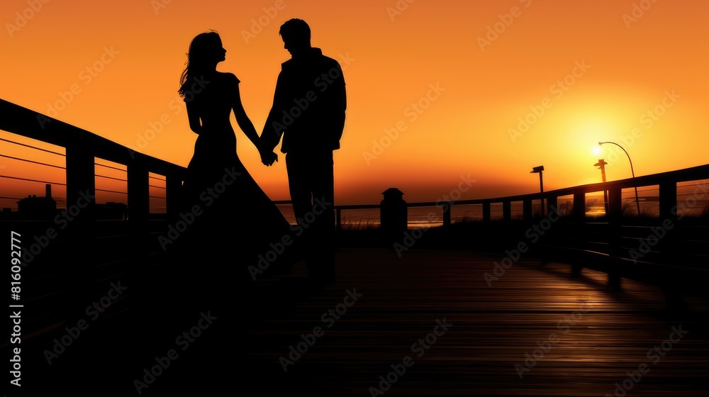 silhouette of a couple on the beach silhouette of a couple on the beach