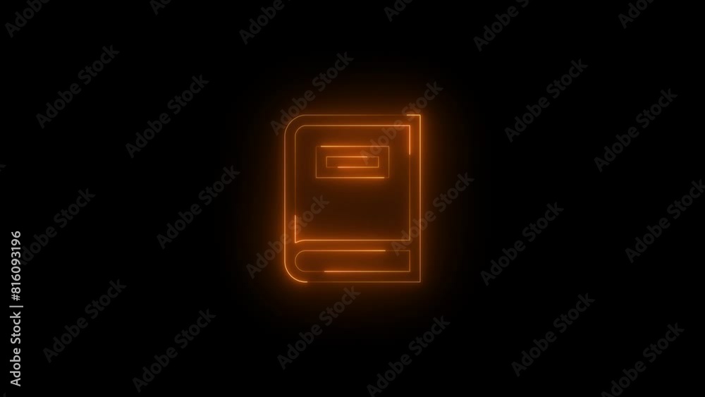 Neon glowing brown color dictionary book icon on black background animation Neon glowing brown color dictionary book icon on black background animation