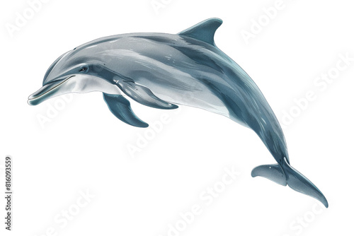 A bottlenose dolphin leaps gracefully out of the water, its sleek body glistening in the sun.