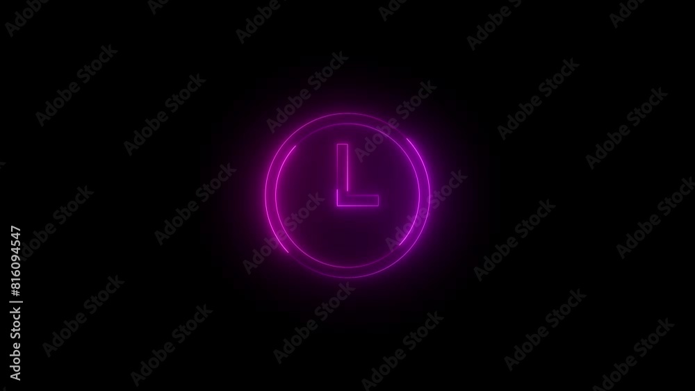 Neon glowing pink color recent clock icon on black background animation Neon glowing pink color recent clock icon on black background animation