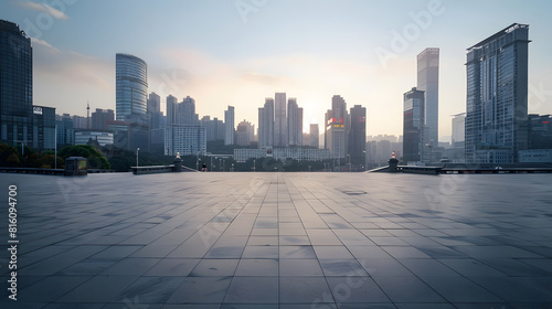 Empty city square and skyline with modern architecture in Chongqing China : Generative AI © Generative AI