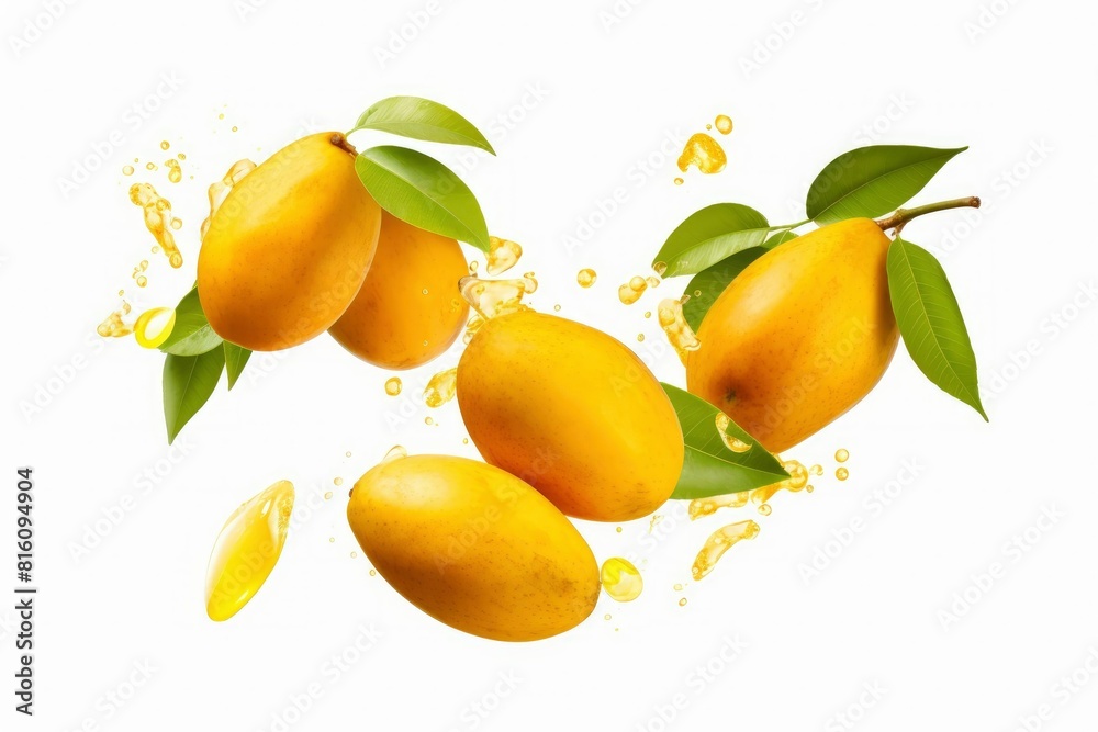 Flying ripe mango on white background. Food levitation