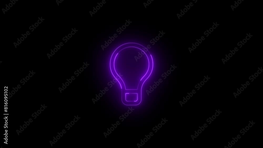 Neon glowing purple color tool tip bulb icon on black background animation Neon glowing purple color tool tip bulb icon on black background animation