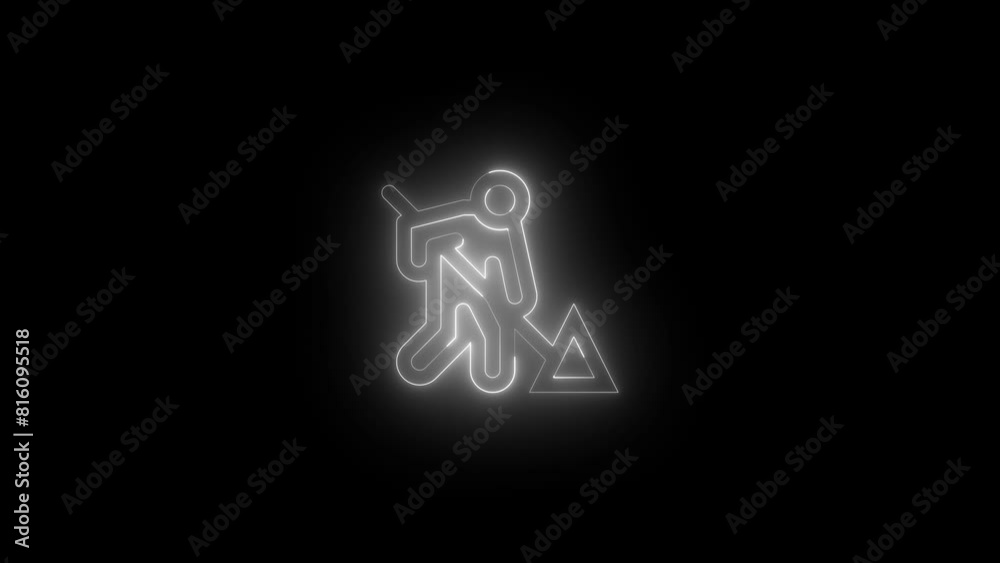 Neon glowing white color construction people icon on black background animation Neon glowing white color construction people icon on black background animation