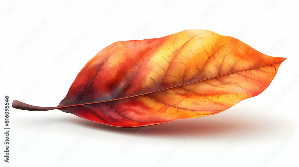 Magnolia Leaf in 3D Flat Cartoon Style with Autumn Colors on White Background Magnolia Leaf in 3D Flat Cartoon Style with Autumn Colors on White Background