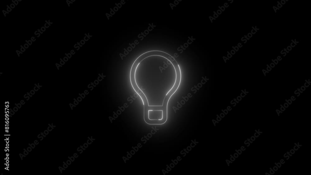 Neon glowing white color tool tip bulb icon on black background animation Neon glowing white color tool tip bulb icon on black background animation
