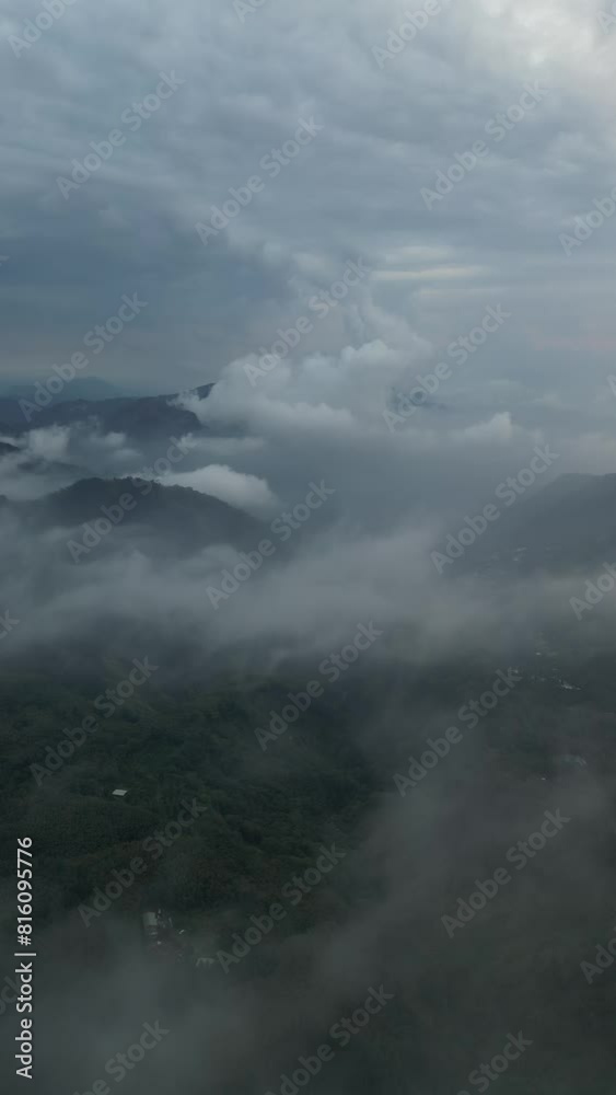 Aerial video above the clouds above the scenery of Fenqihu Taiwan town Aerial video above the clouds above the scenery of Fenqihu Taiwan town