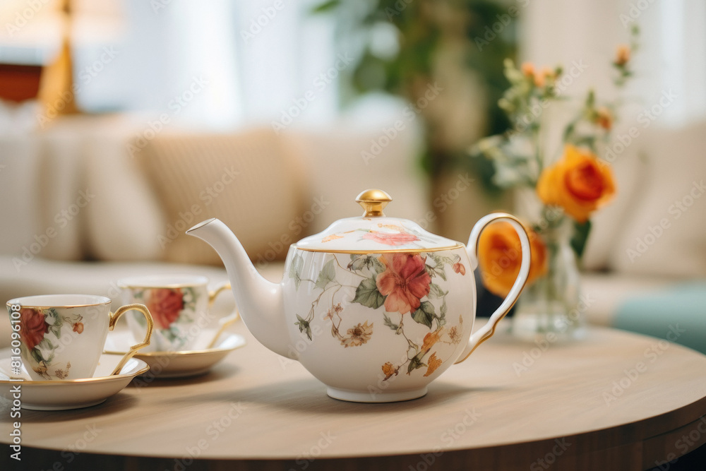 tea& coffee set placed on table tea& coffee set placed on table