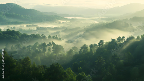 Misty valley : Generative AI photo