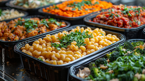 Prepared meals in takeout containers for quick lunch