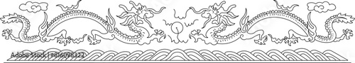 Sketch illustration vector design drawing mythological animal flying dragon traditional ethnic classic carving motif