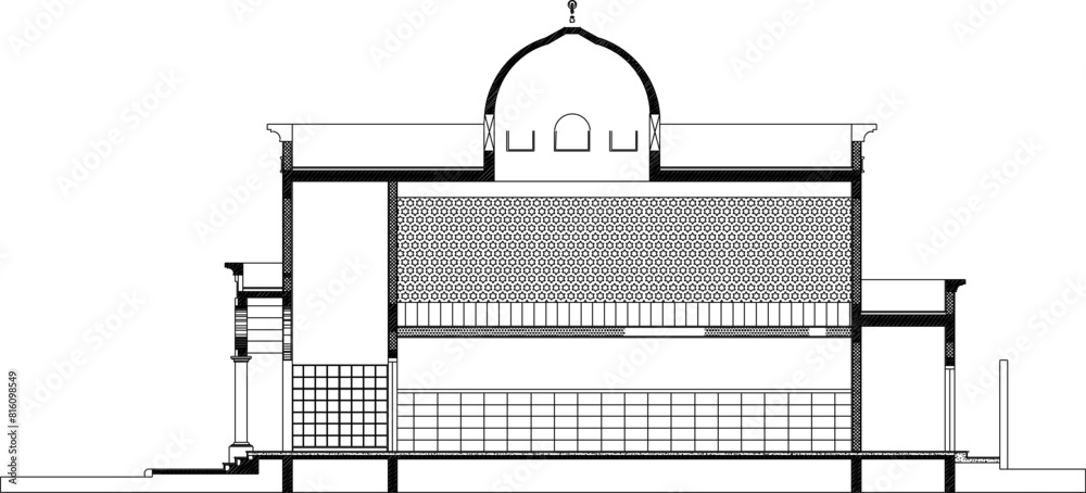 Mosque Minaret Elevation and Sections Details architectural engineering drawing design vector illustration sketch