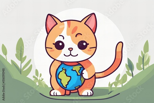 cartoon cat holding a globe in its mouth