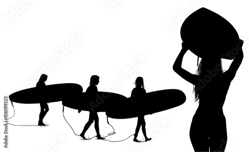 surfistas, contraluz, vector, tabla, surf, mar, atardecer, mujer surfista, silueta, tablista, ilustracion, arte surf, rosa, surfista en la playa, chica surf, mujer