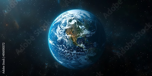 Planet Earth view from space showing realistic earth surface and world map as in outer space.