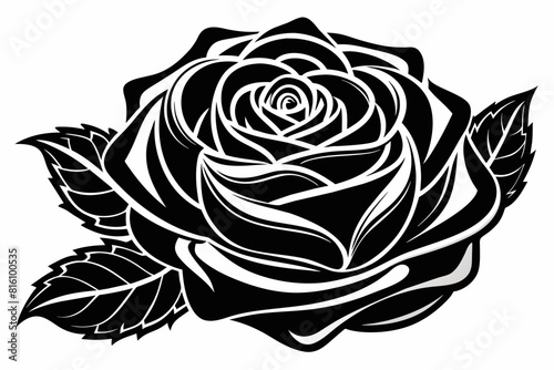  Laser cut rose in monochrome vector artwork illustration 